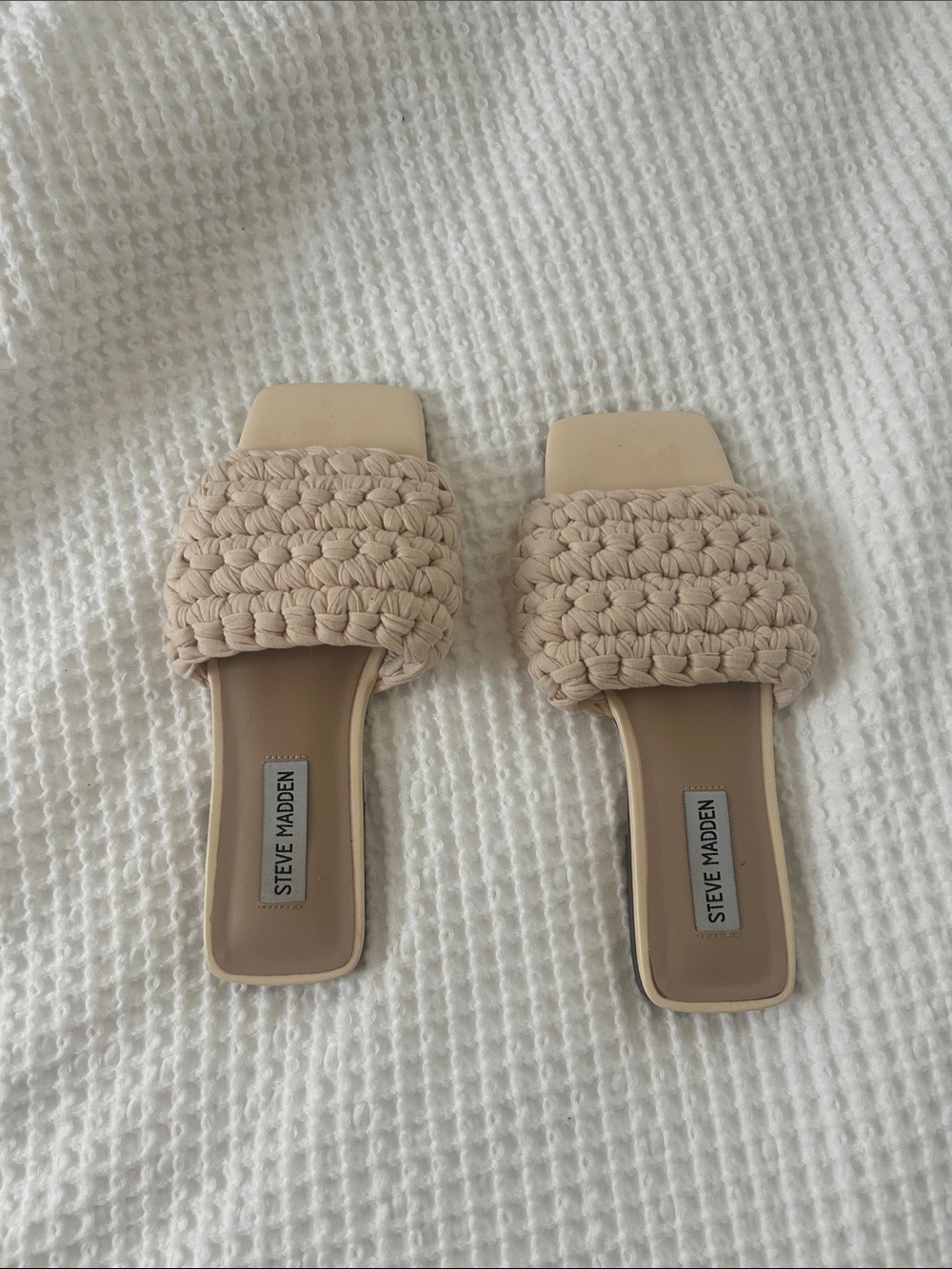 Steve Madden Women’s Beige Crochet Slide Sandals